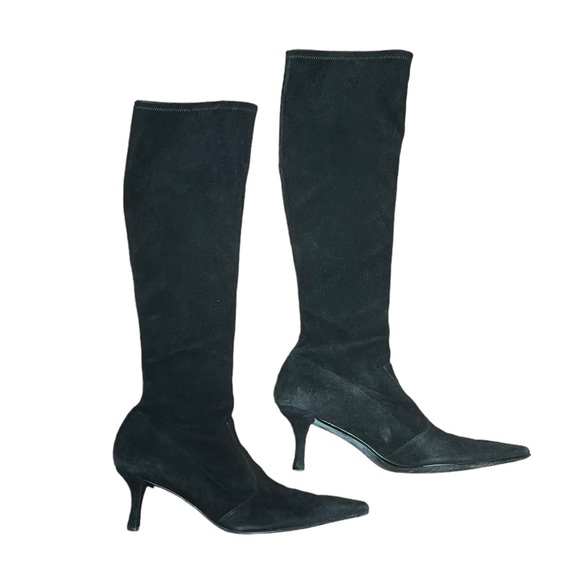 Stuart Weitzman Suede Pull On Black Knee High Boots Size 9 - Picture 2 of 6